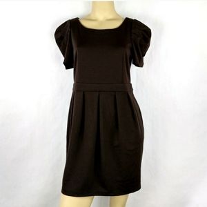 FOREVER 21 puff sleeve brown cocktail career work dress Womens Junior Large